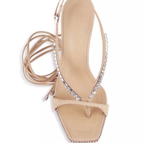 SCHUTZ-Vikki Crystal-Strappy/Convertible Heels-Light Nude Nubuck-Sz 9-NWOB - Picture 3 of 9